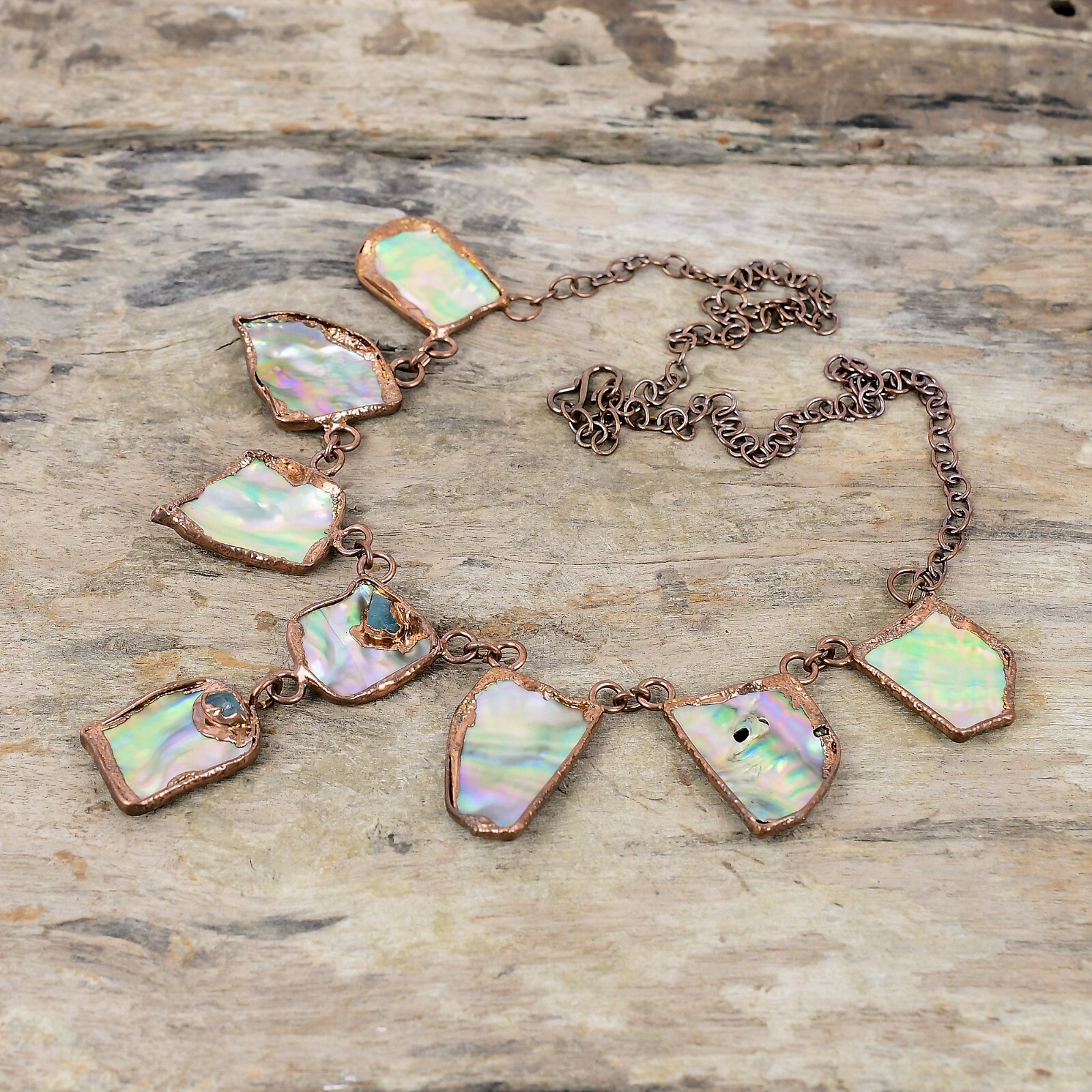 Abalone Shell Rough Copper Bestie Gift Electroformed Adjustable Necklace 18.0″