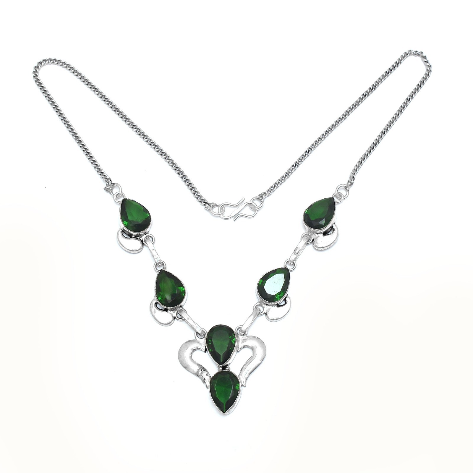 Lab-Created Emerald Gemstone Ethnic Handmade Necklace Jewelry 19 Gms N-1385