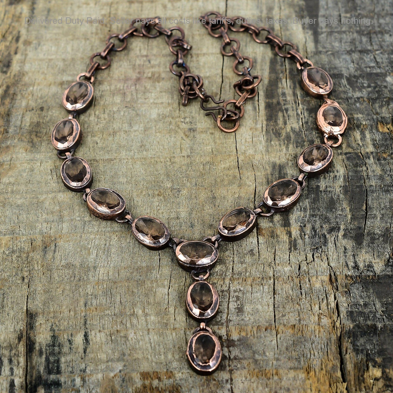 Black Friday Deal Copper Morganite Gemstone Chain Electroformed Necklace Jewelry