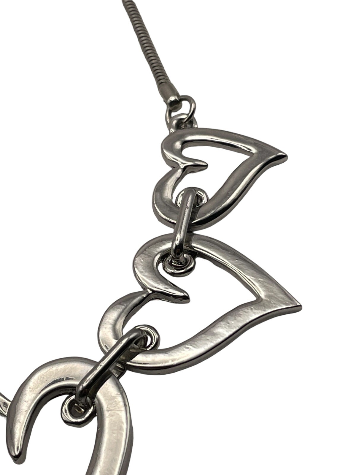 Open Heart Shiny Silver Tone Link Collar Necklace Adjustable Modern Contemporary