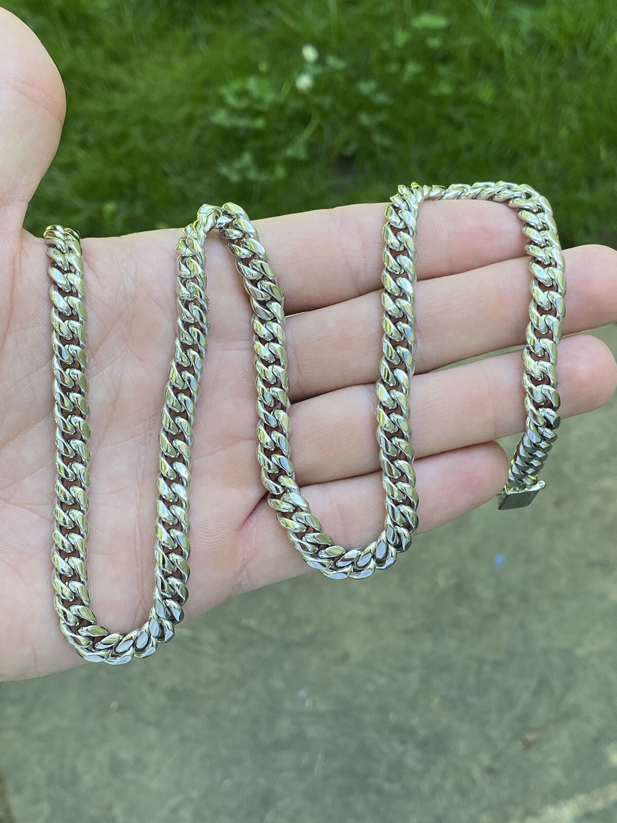 8mm Mens Miami Cuban Link 14k White Gold Plated Stainless Real HipHop Necklace