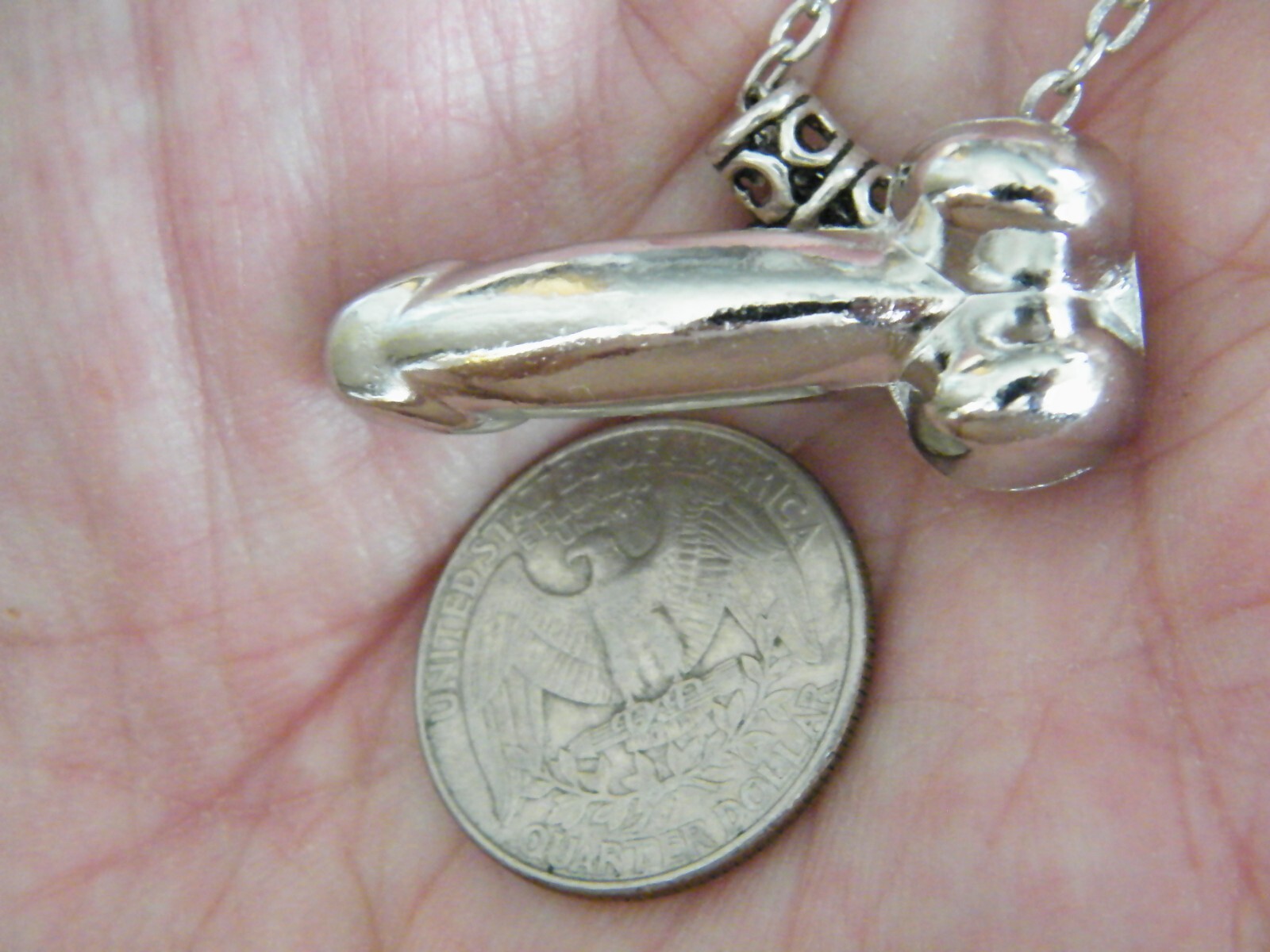 BIG PENIS Necklace 1.5″ Male Genital Silver Charm 25″ Tibet Silver Chain NEW!