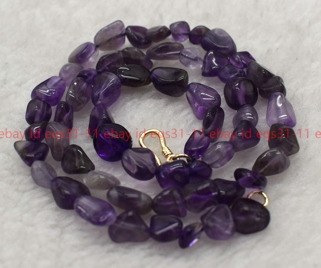 Natural 6-10mm Amethyst Round Gemstone Beads Necklace 18” Bracelet 7.5” Set