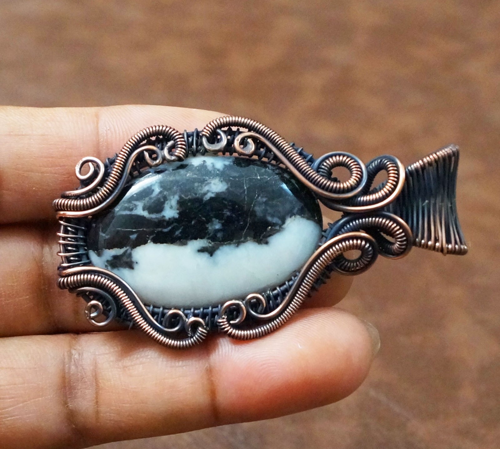 Buffalo Jasper Copper Wire Wrapped Handmade Pendant Gemstone Jewelry (PD-70