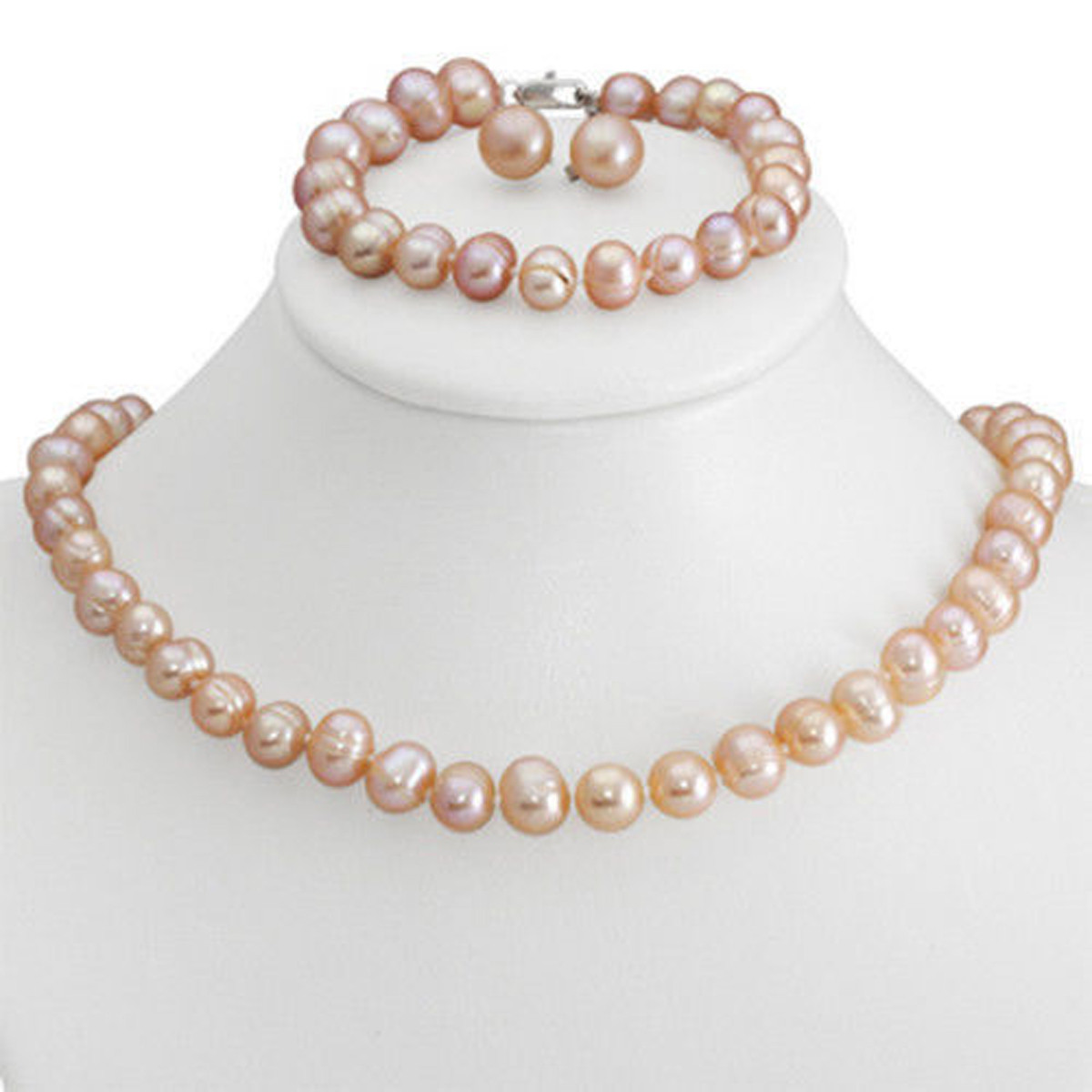 7-8mm Real Natural Freshwater Pearl Necklace Bracelet Earrings Jewelry Set