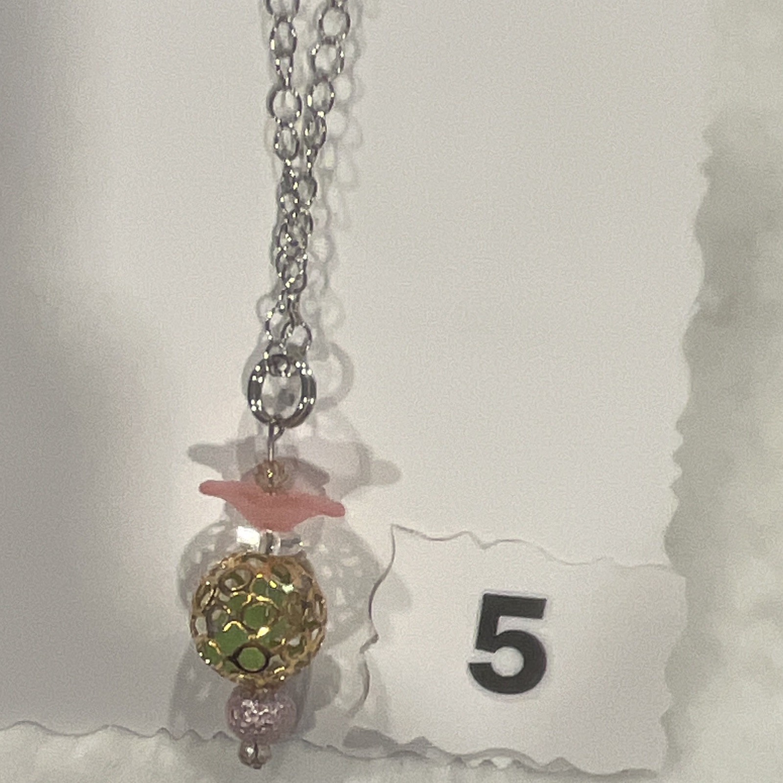 Silver Tone Flower/ vase Pendant – Metal & Plastic, rearview mirror necklace