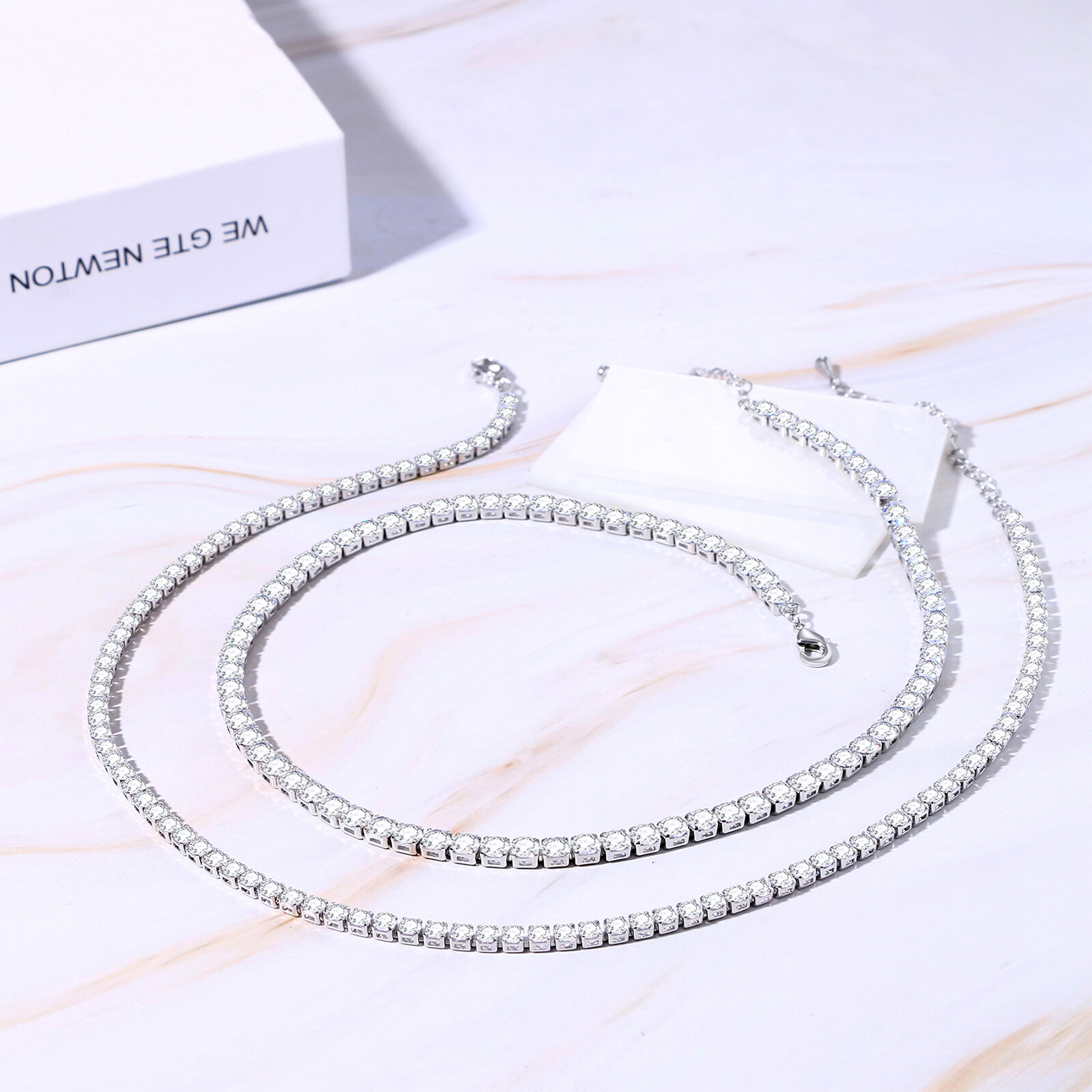 Women’s Classic Tennis Necklace Sparkling 3/4mm Cubic Zirconia Adjustable Chain
