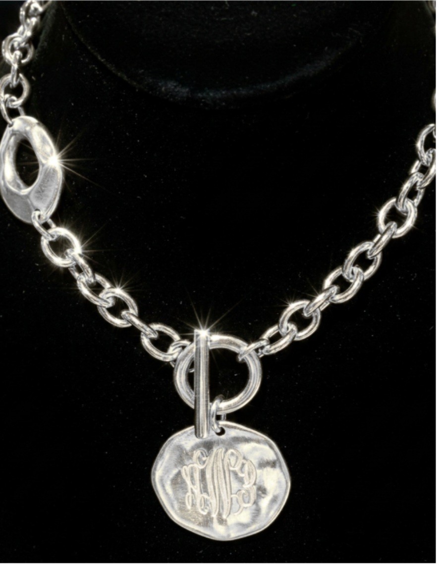 Silver 8mm Rolo Chain Toggle Necklace Round Charm Pendant No Stone Metal
