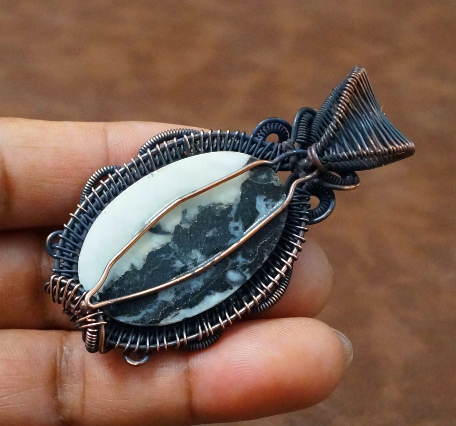 Buffalo Jasper Copper Wire Wrapped Handmade Pendant Gemstone Jewelry (PD-70