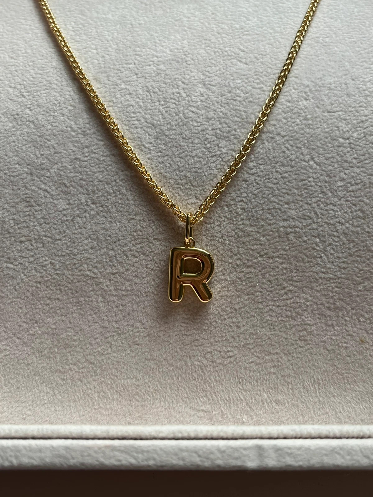 Gold Initial R Necklace Puffy Letter Pendant 14ct Gold Plated Chain Gift For Her
