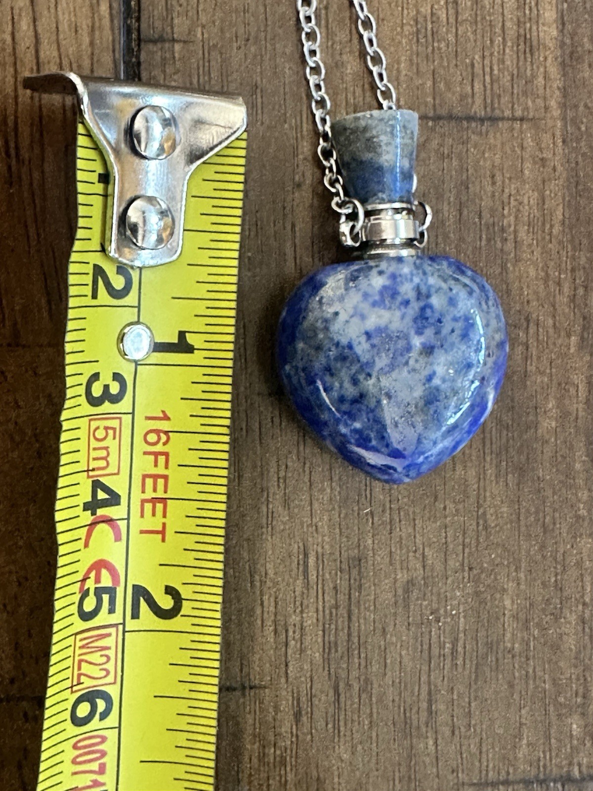 Natural Sodalite Heart Perfume Bottle Necklace Stainless Steel Crystal Pendant