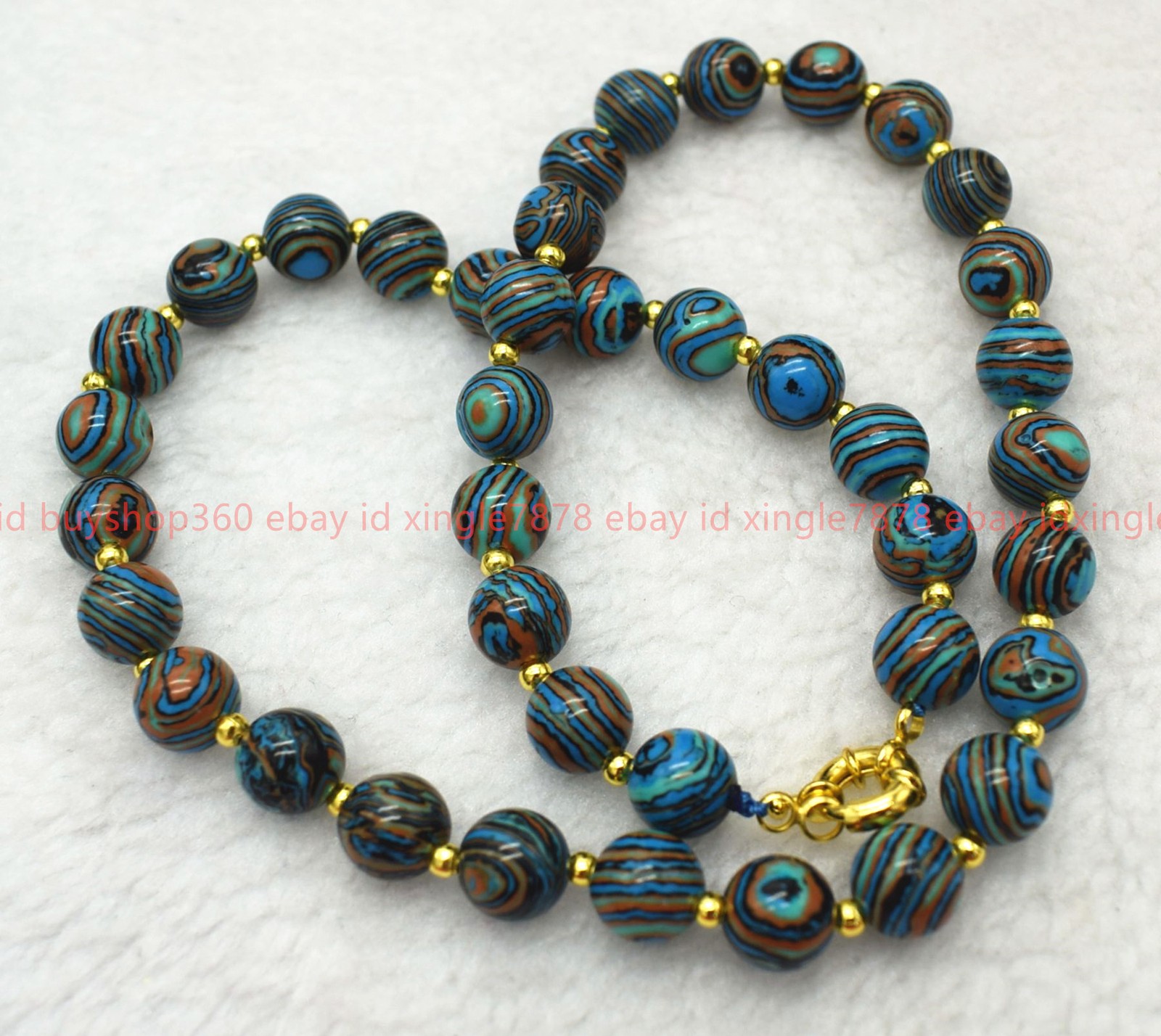 New 8/10mm Pretty Striped Turquoise Round Gemstone Beads Necklace 16-36in