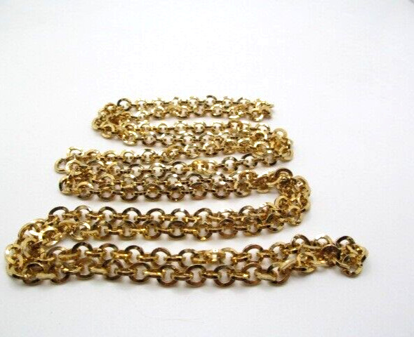 Vintage Subtly Hammered Round Link Gold Tone 6.5mm Circle Chain Necklace 50 In