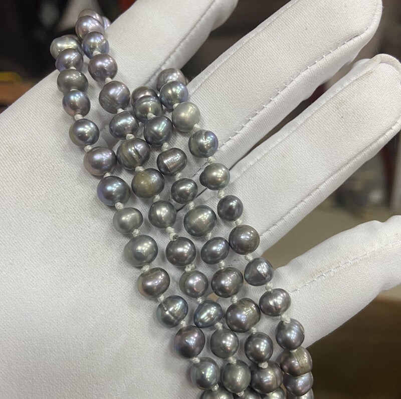 6-7mm Genuine Natural Gray Pearl Necklace Real Freshwater Pearl 46 inch