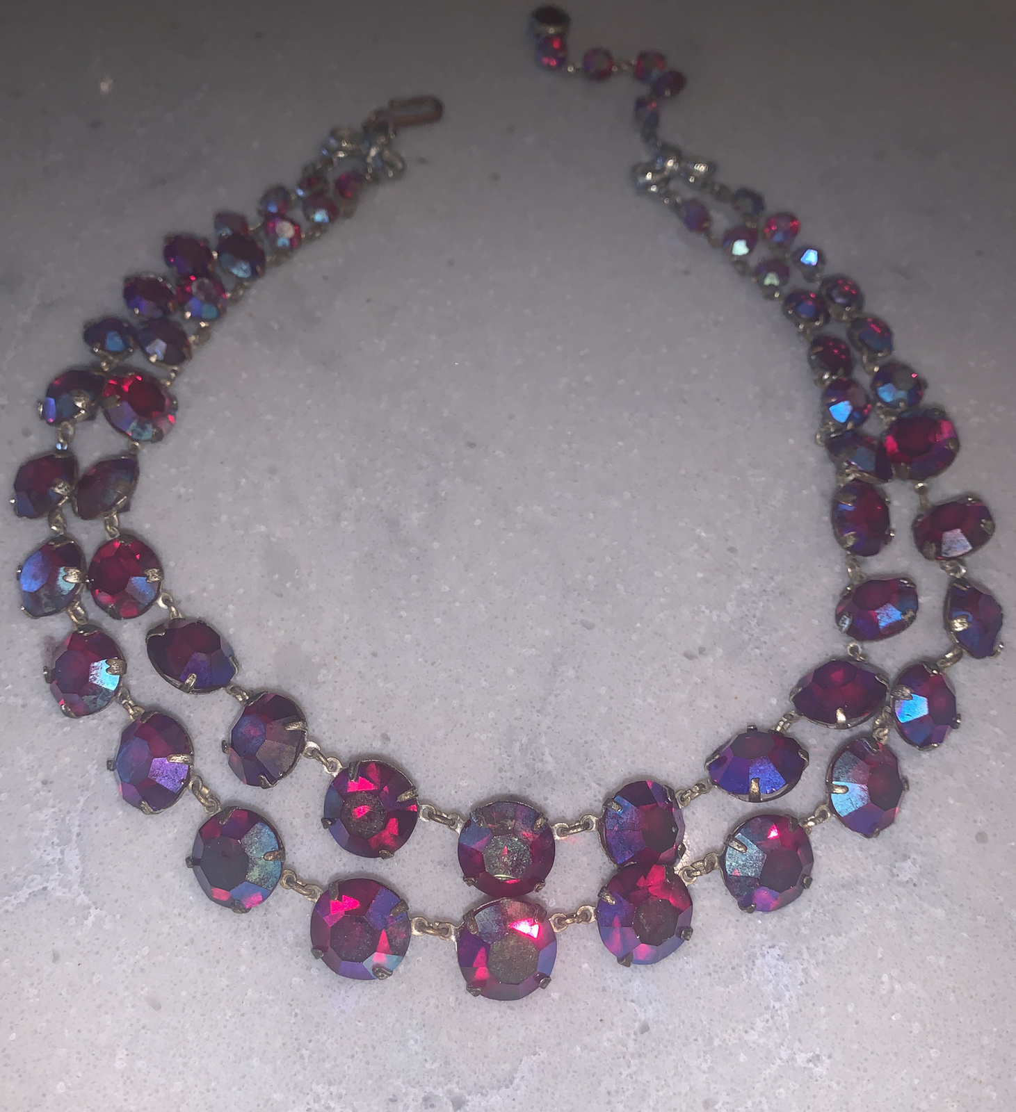 RARE Carnival Dragons Breath Glass Riviere Open Back Double Antique Necklace