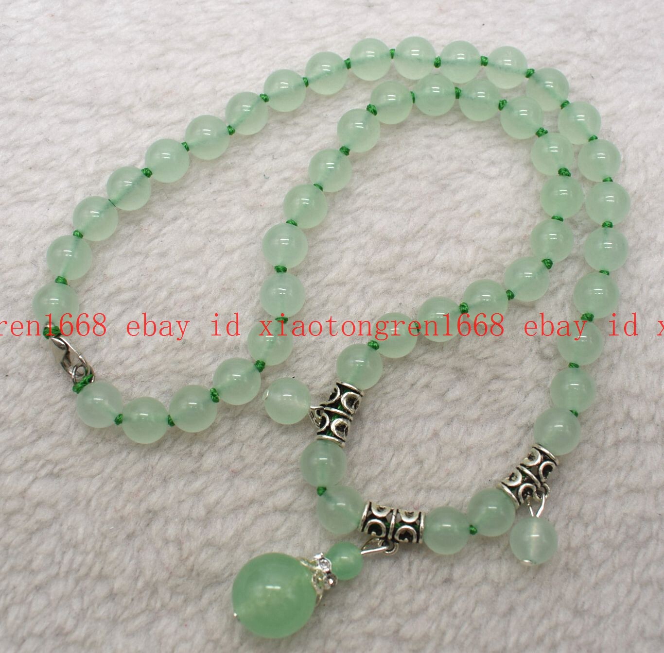 Handmade Natural 8mm Light Green Jade Gems Round Beads Pendant Necklace 16-24in