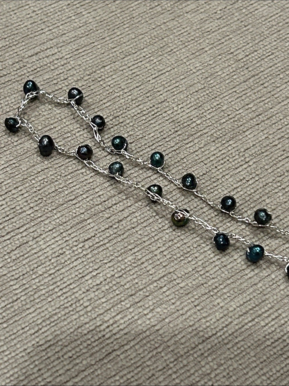 Delicate peacock Black Pearl Station Long Necklace with coin pearl Pendant