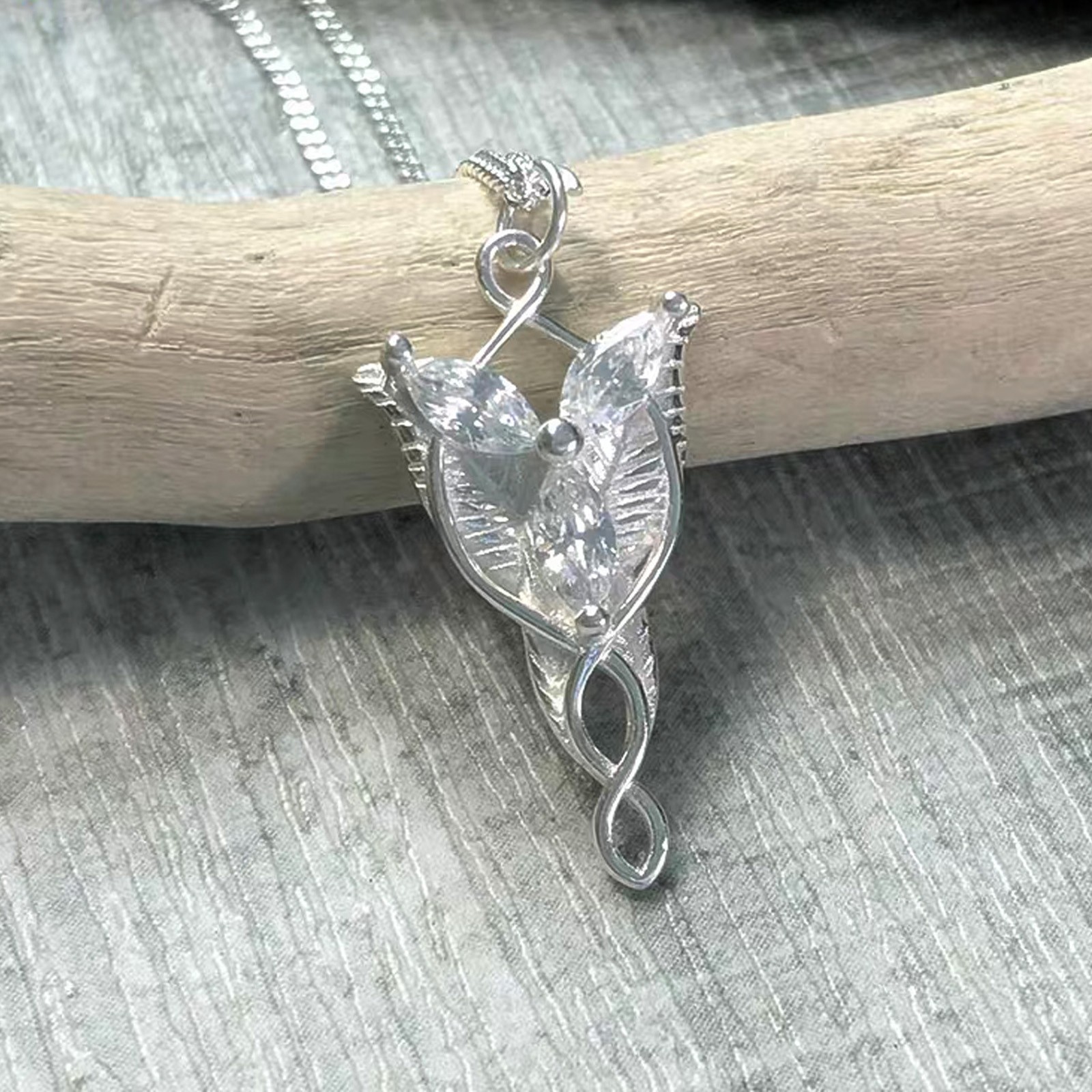 LOTR Arwen Evenstar Zircon 925 Sterling Silver Fine Pendant Necklace Ladies Gift