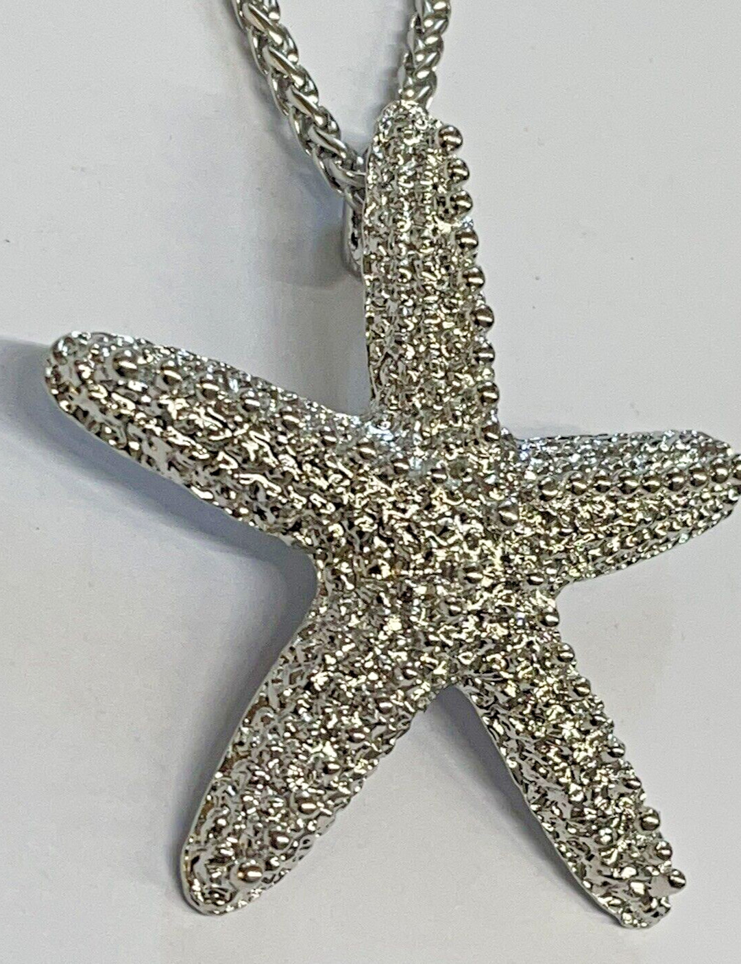 STARFISH 2.5″ Silver 24″ Necklace Stainless Coastal Fashion Jewelry Sea Life NEW