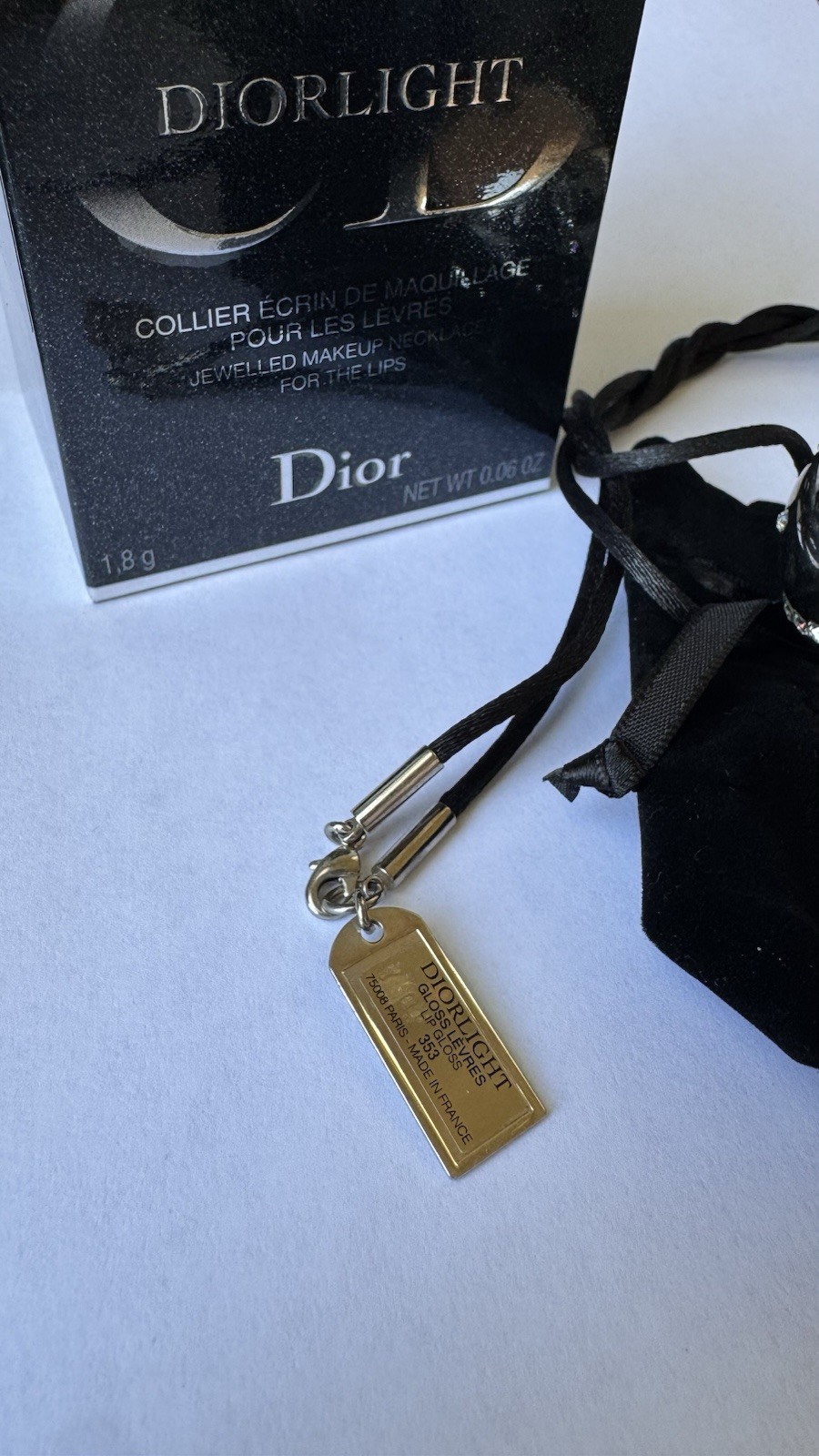 Christian Dior Diorlight Jeweled Necklace Lip Gloss #353 Pink Gem Pouch & Box