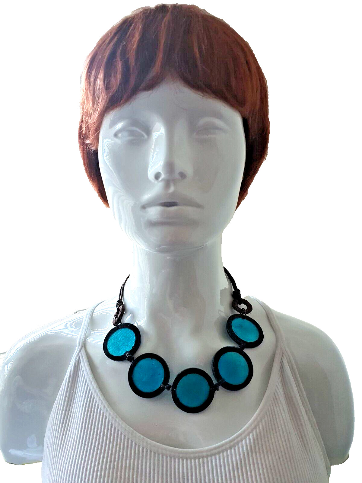 Artisan Studio Blue Dyed Shell Acrylic Disc Round None Metal Statement Necklace