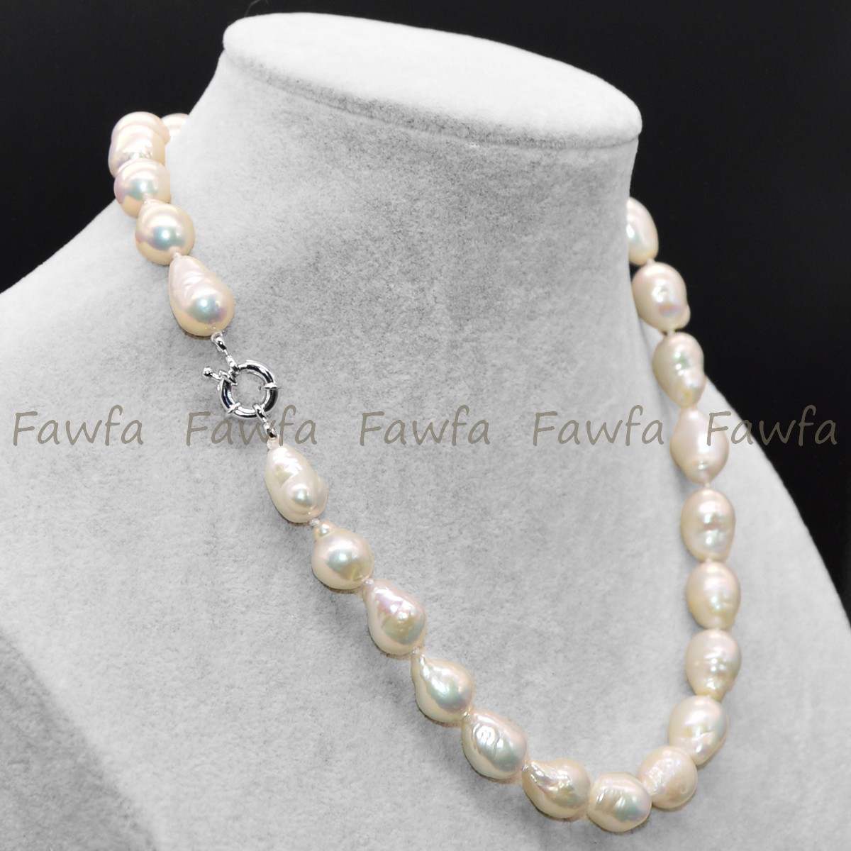 Big 14-16mm Natural Luster White Freshwater Baroque Pearl Necklace 16-36 inches