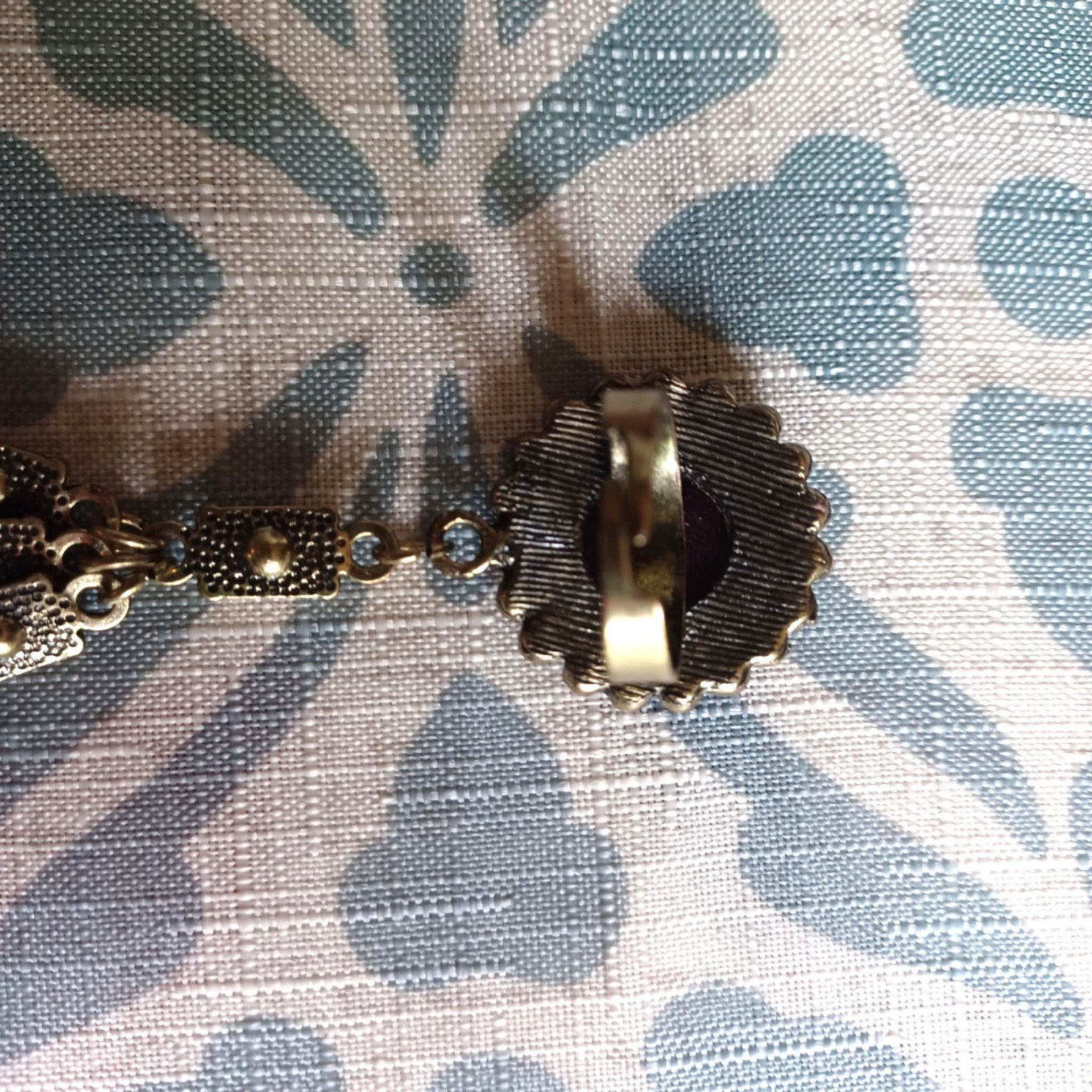 Bold Color Cuff Bracelet Chained to Ring Spring Hinge Clasp MUST SEE BEAUTIFUL!!