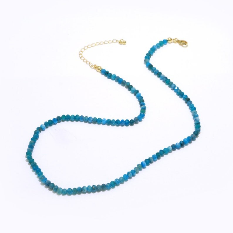 Nature Blue Apatite Faceted Round Gemstone Beads Handmade Women Necklaces 18”