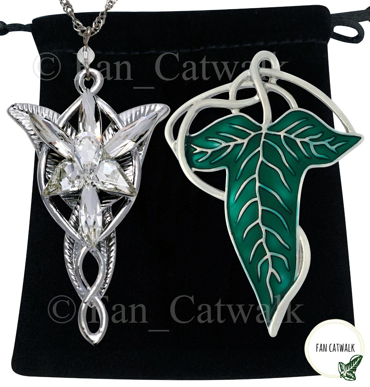 SILVER VEIN Elven Leaf Brooch Arwen Evenstar Necklace SET LOTR Lord of The Rings