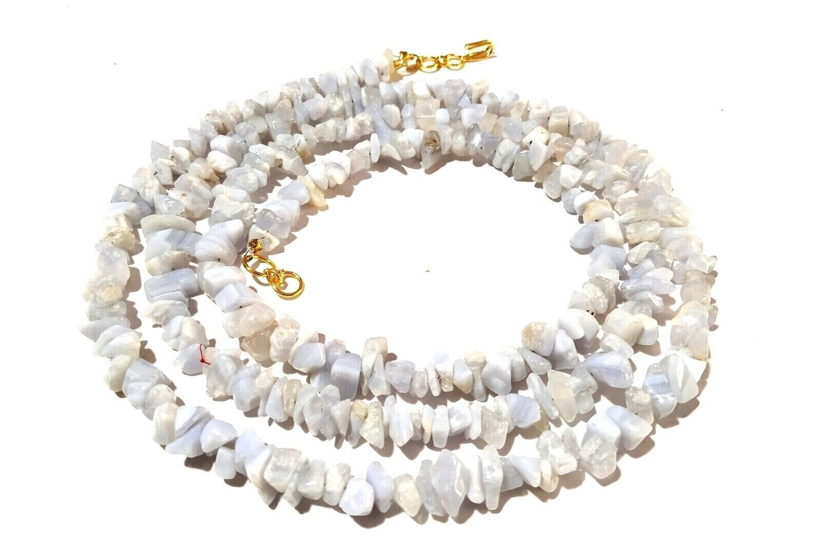 Natural Blue Lace Agate Chip 4-6mm Gemstones Beads 18″ Necklace With Gold Claps