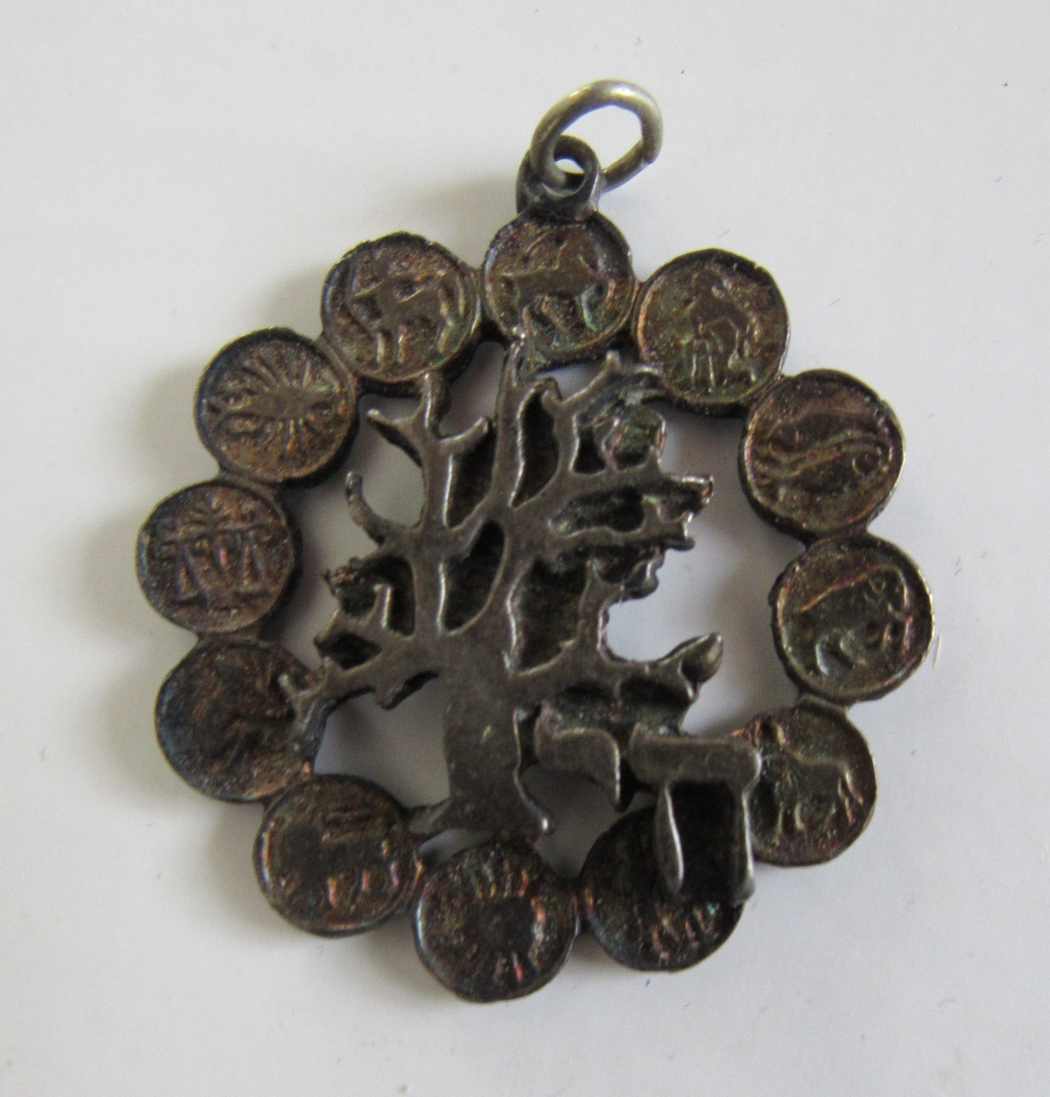 Tree of Life with Zodiac Signs Vintage Silver Tone Pendant