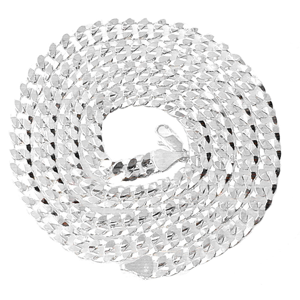Men’s Silver Finish 6mm Cuban Flat Curb Link Chain Necklace 20″~30″ New Shinny