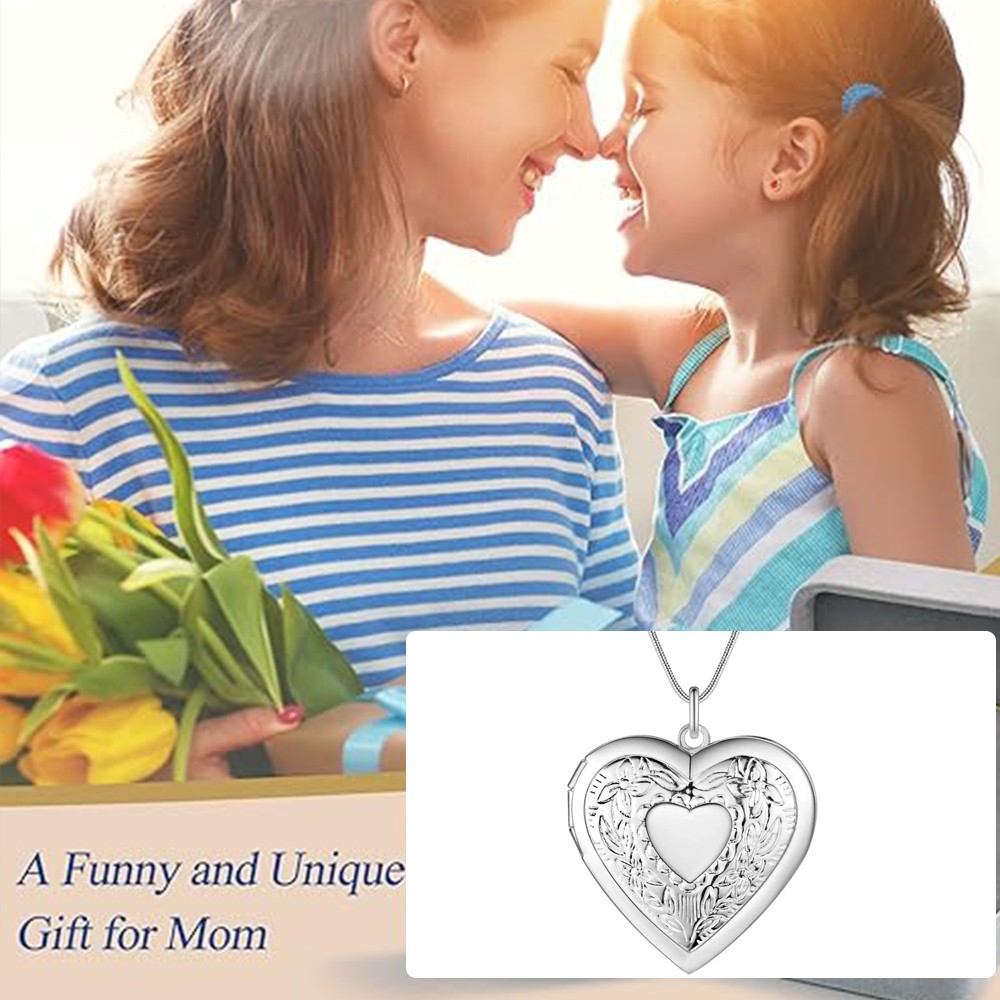 925 Sterling Silver Plated Heart Necklace, Locket Photo Picture Pendant 18″ N1