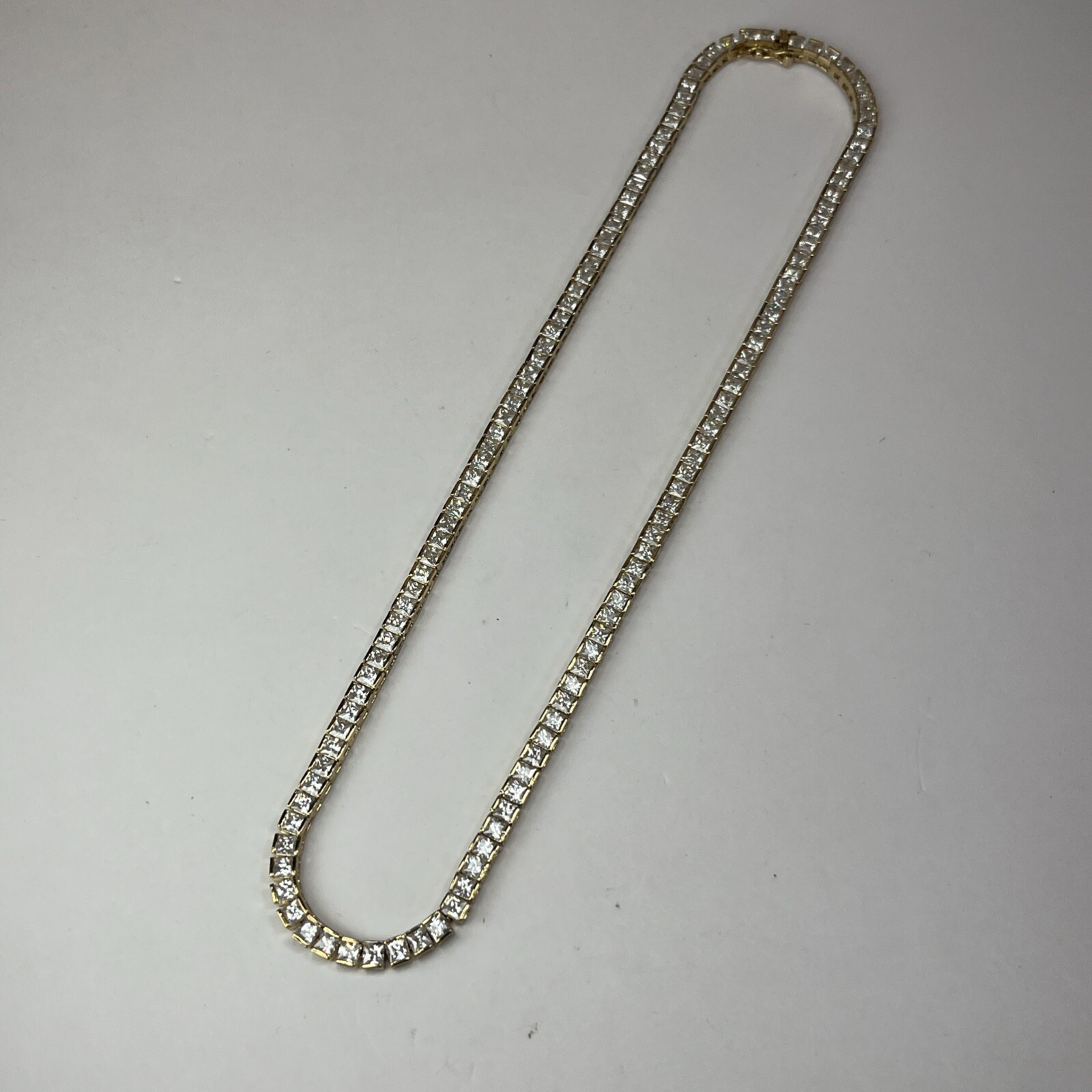 Tennis Chain 16.5” 925 Sterling Silver Clear Simulated CZ Necklace Gold Tone