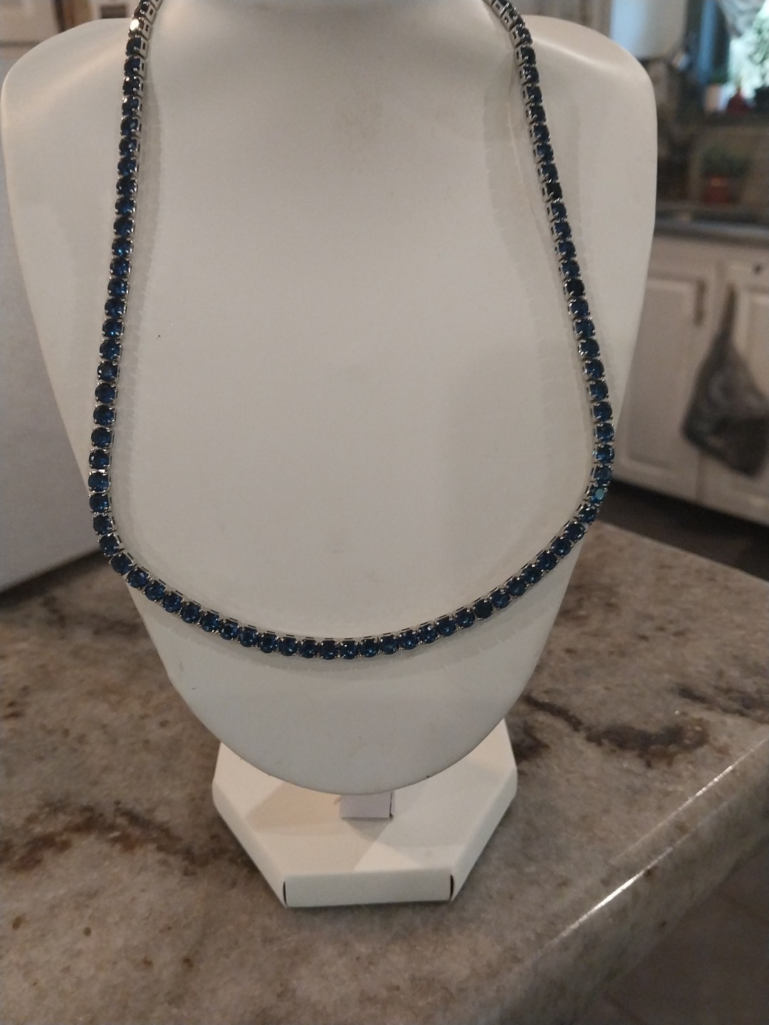 Simulated Sapphire Tennis Necklace (18-26 Inches) with Bolo Slider in Silvertone