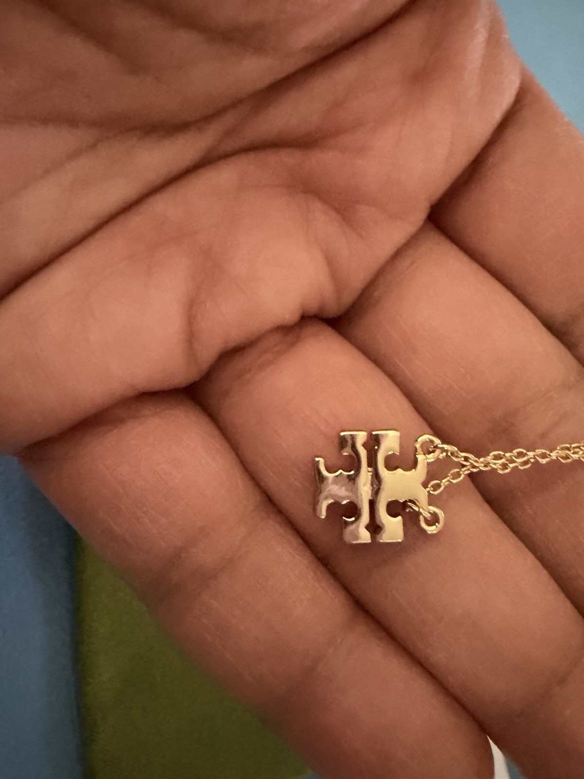 Tory Burch Crystal Logo Pendant Gold Necklace