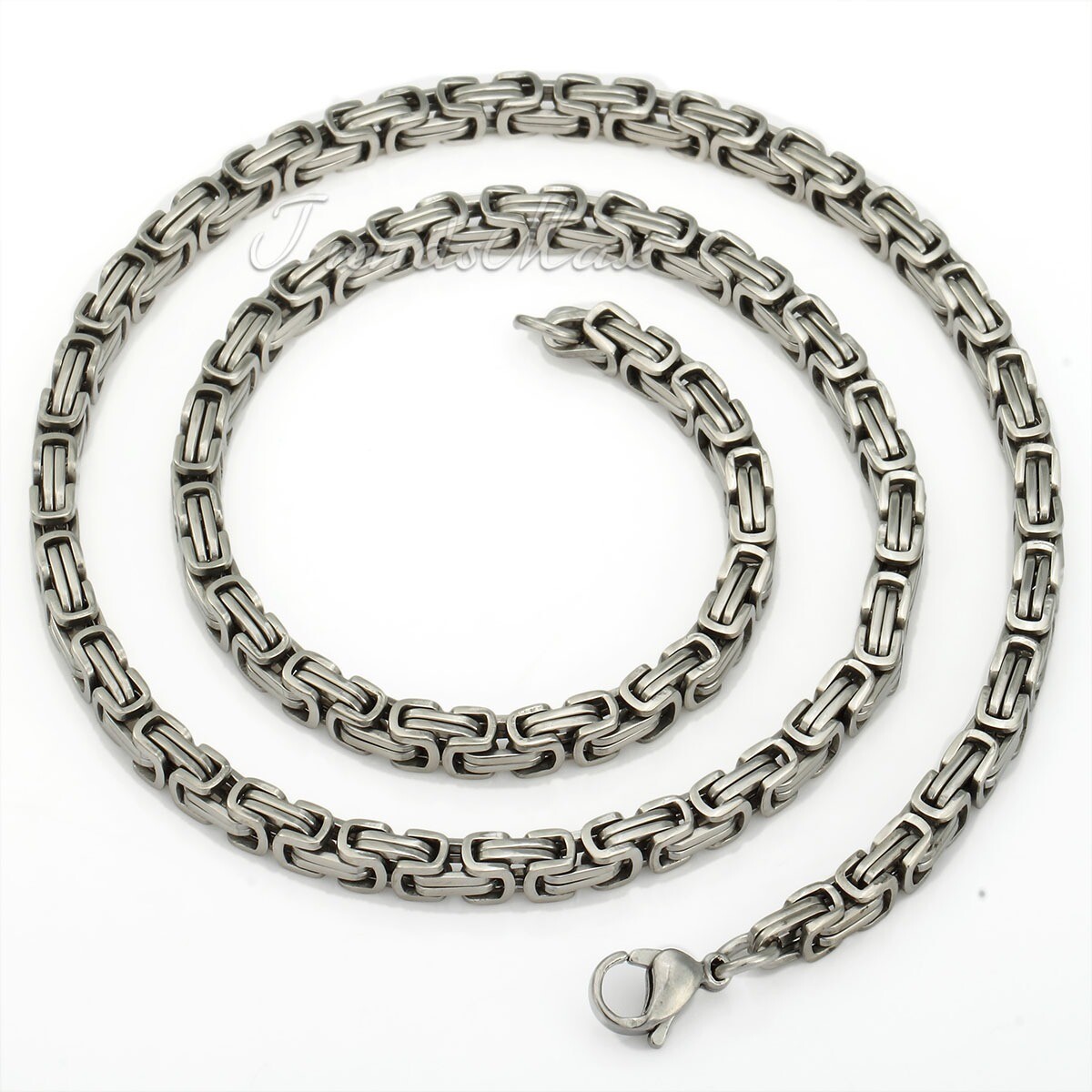 18-30″ MEN Stainless Steel 5mm Silver/Gold Plated Byzantine Box Chain Necklace