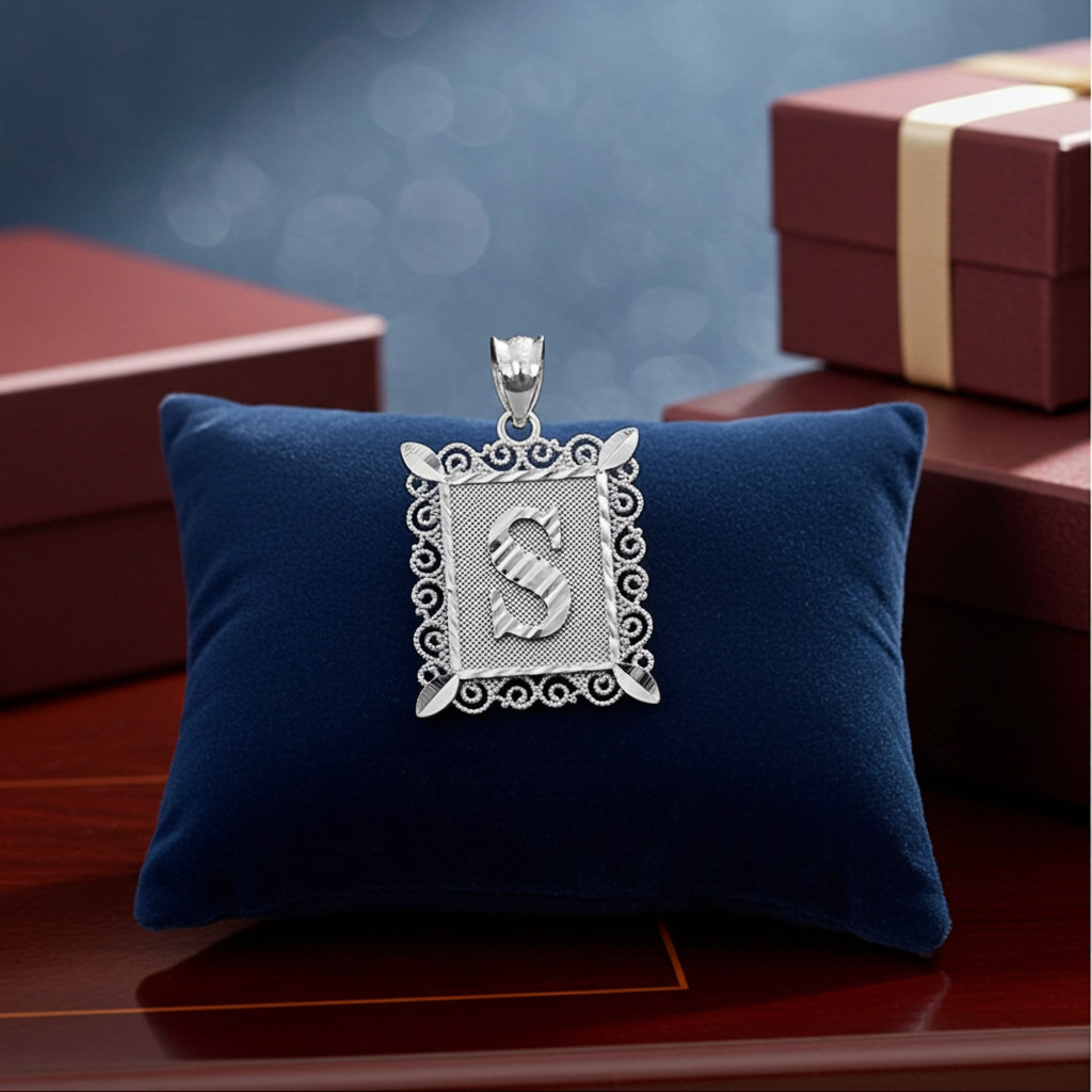 Sterling Silver Filigree Alphabet Initial A-Z Personalized Charm Pendant (S/M/L)