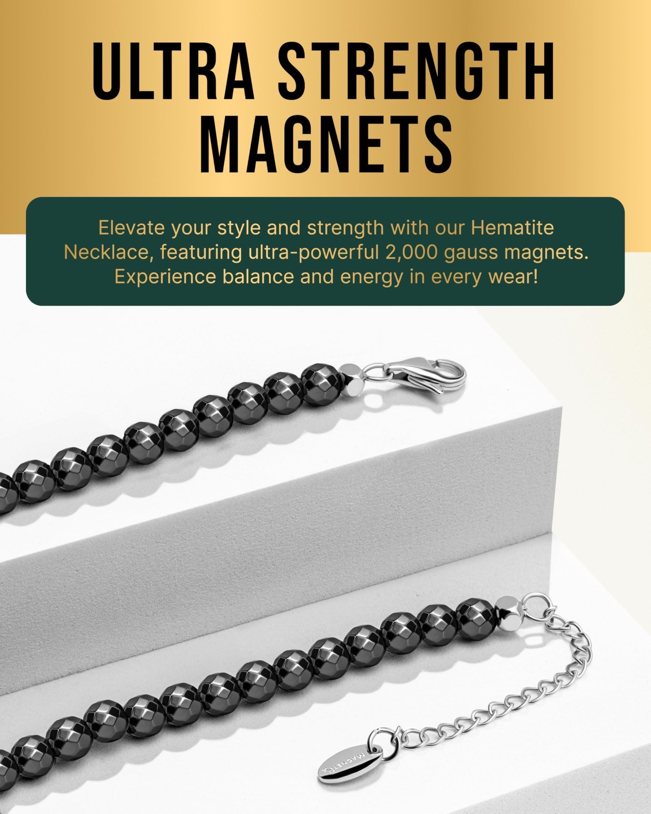MagnetRX Magnetic Hematite Stones Necklace Ultra Strength for Women & Men 22 In