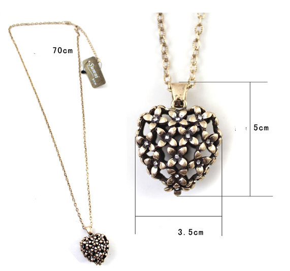 Antique style elegant filigree heart woman necklace N-A272