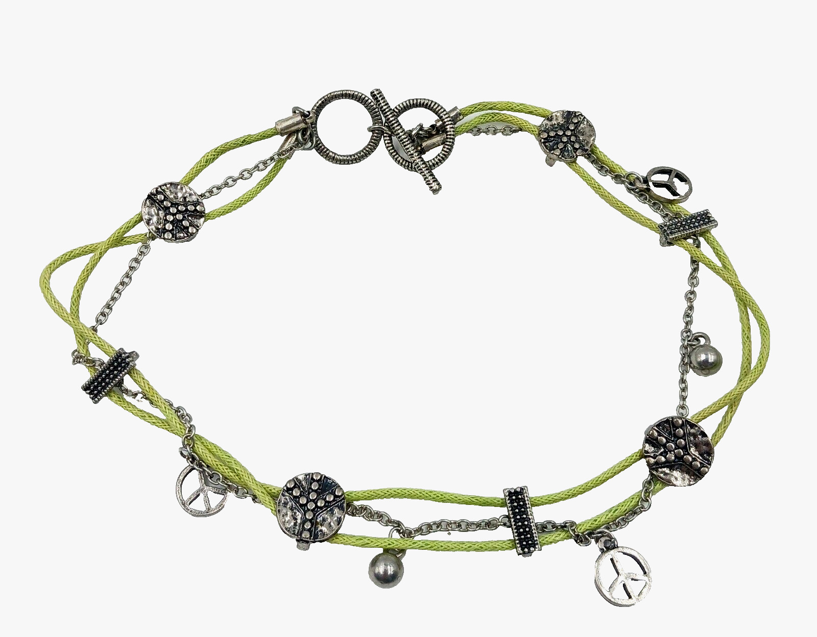 TYJ Collection Choker Necklace Peace Signs Corded And Chain Layered Green 14″