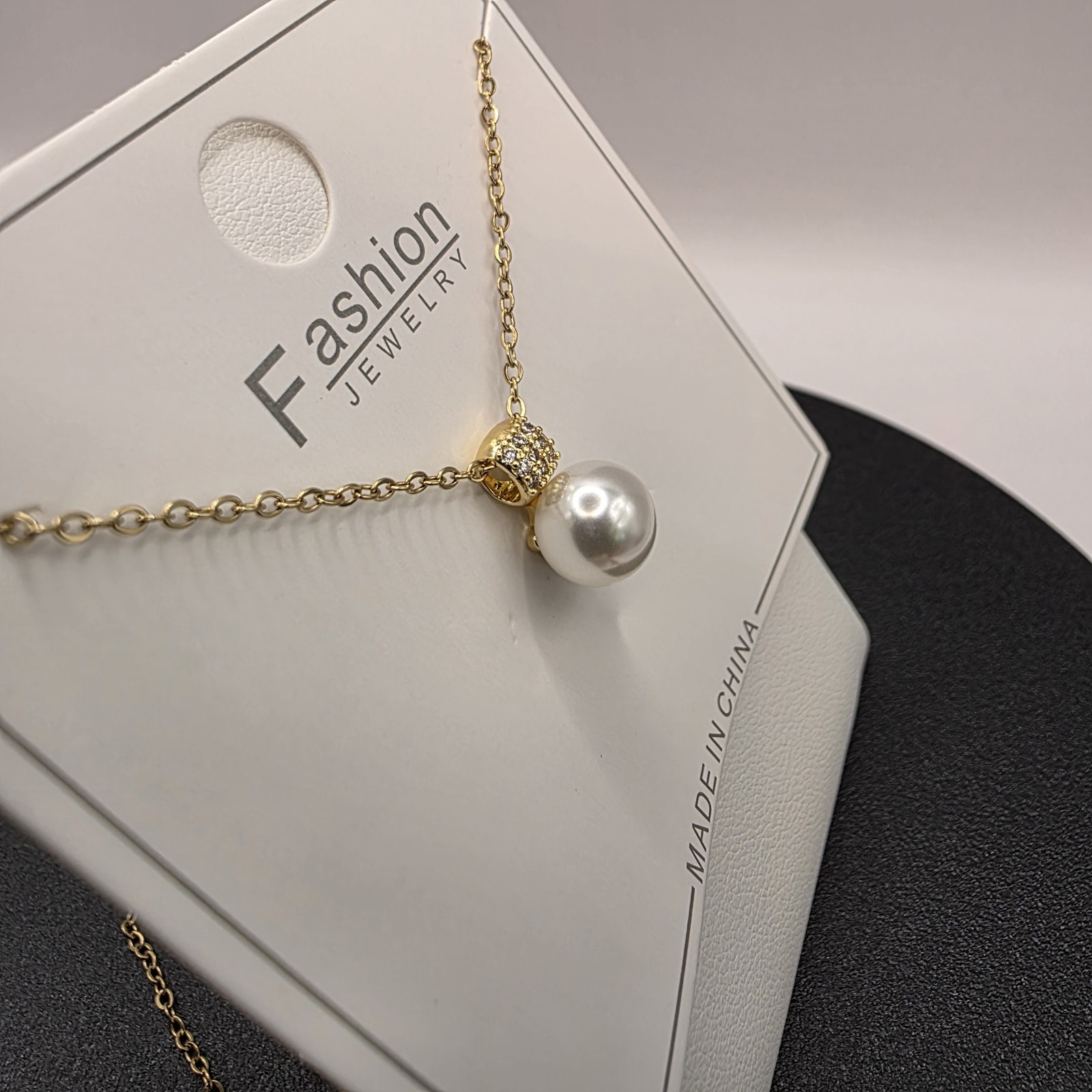Stainless Steel Copper Plated 16″Necklace w/15mm Fresh Water Pearl &Cz Pendant