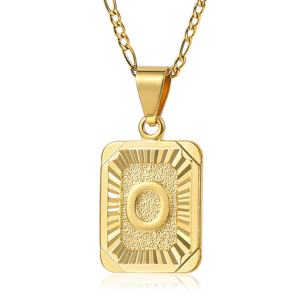 18″ Gold Plated Initial Letter Pendant Necklace Stainless Steel Figaro Chain Hot