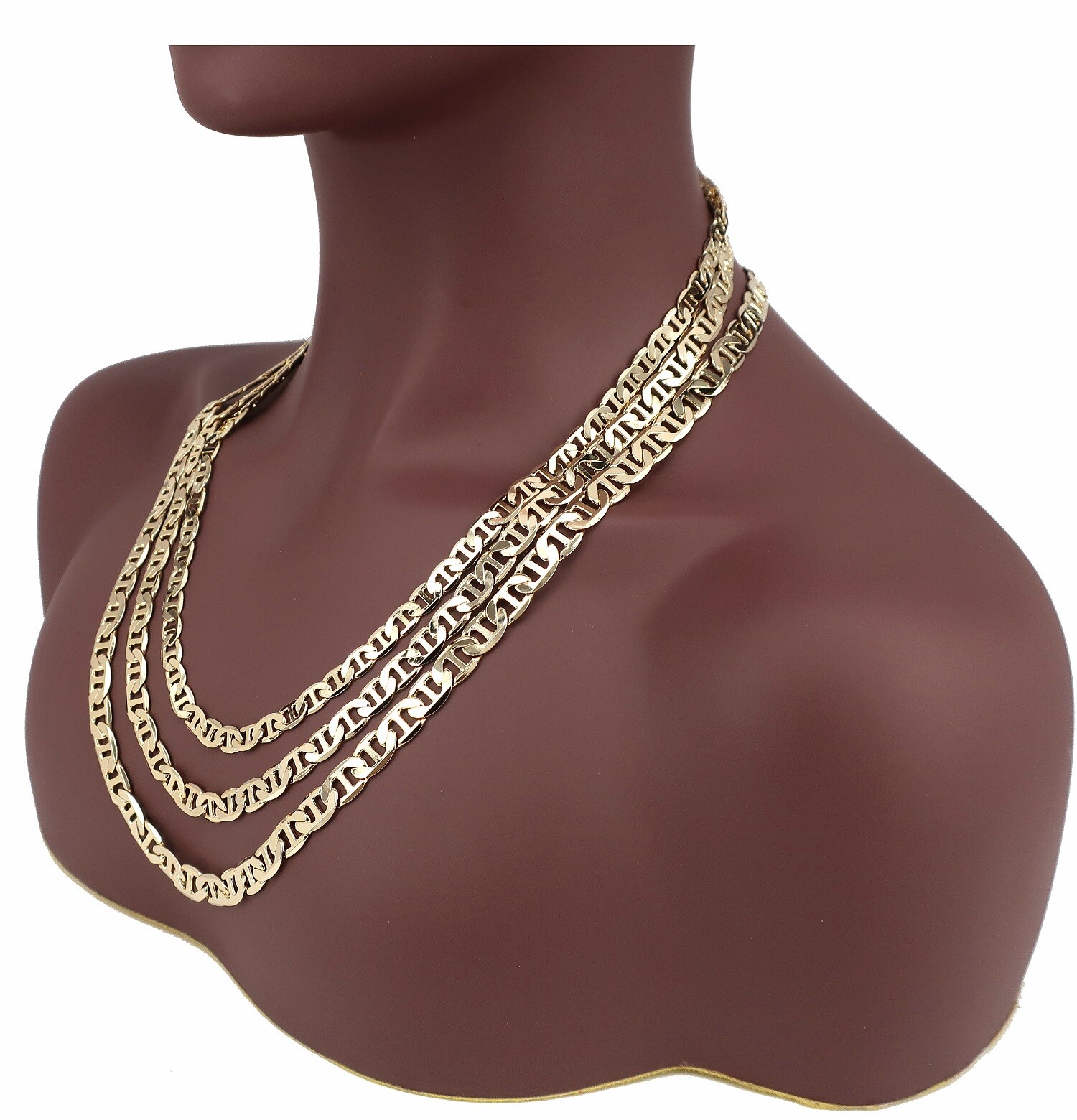 Yellow Mariner Anchor Chain 7mm 8mm 9mm Necklace Bracelet 14K Gold Plated