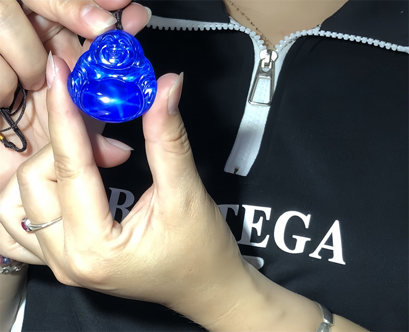 Top quality Lab-Created 6Star Sapphire Maitreya Buddha Sapphire Pendant Necklace