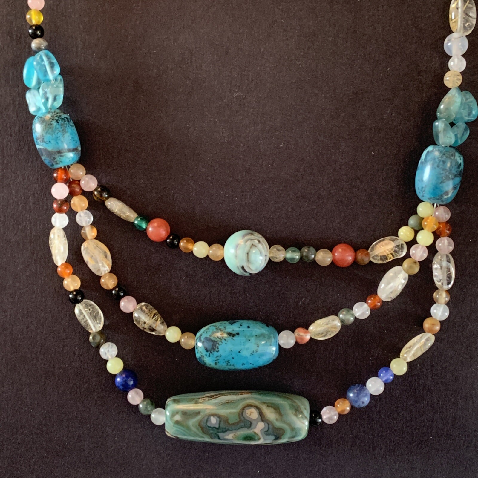 AS32 Handmade In USA 925 Sterling Silver Sem-Precious Stones About 18” Necklace