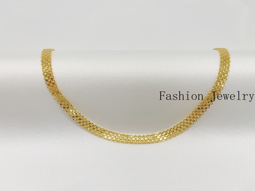 Solid 18K Yellow Gold Vintage Multi Layer Wide Necklace Chain 8mm 24in Men/women