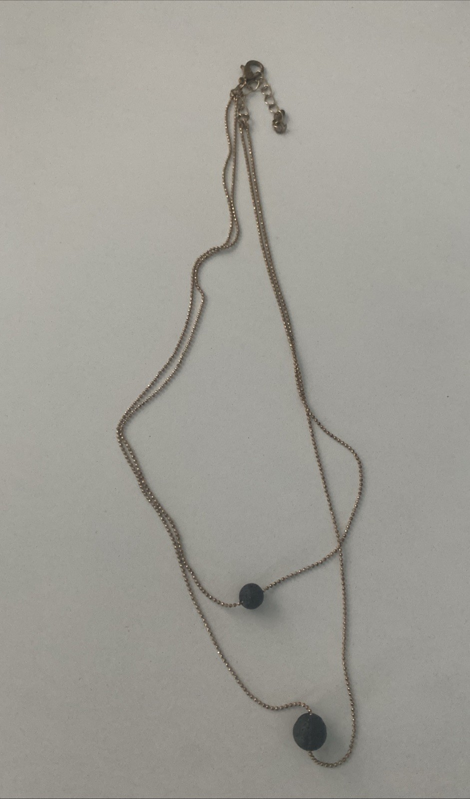 2 Layer Black Lava Stone Rock Bead Pendant Essential Oil Diffuser Necklace 8-10”