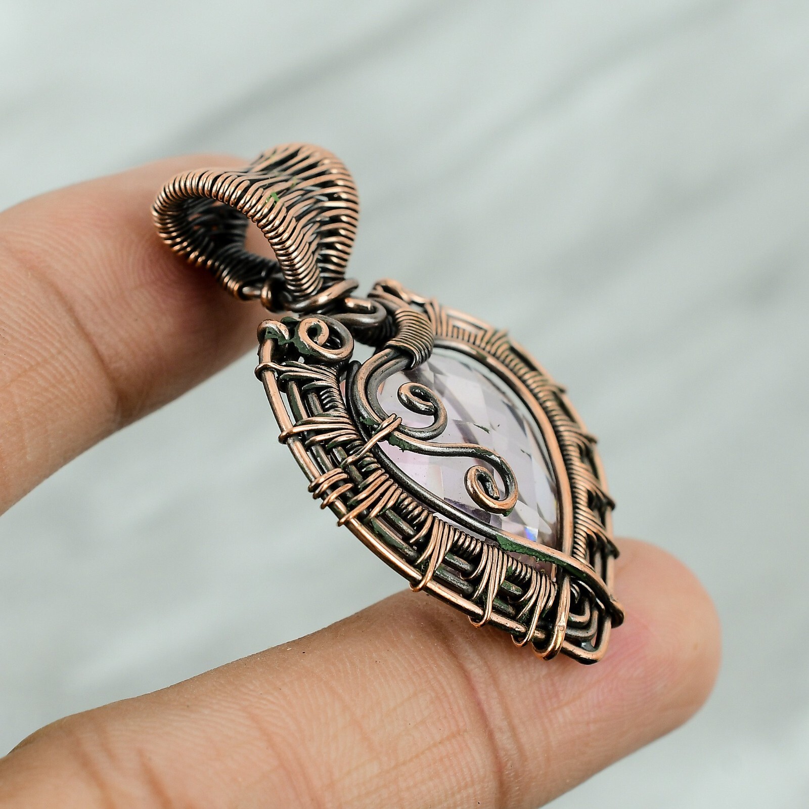Pink Kunzite Gemstone Jewelry Copper Gift For Friend Wire Wrapped Pendant 1.97″