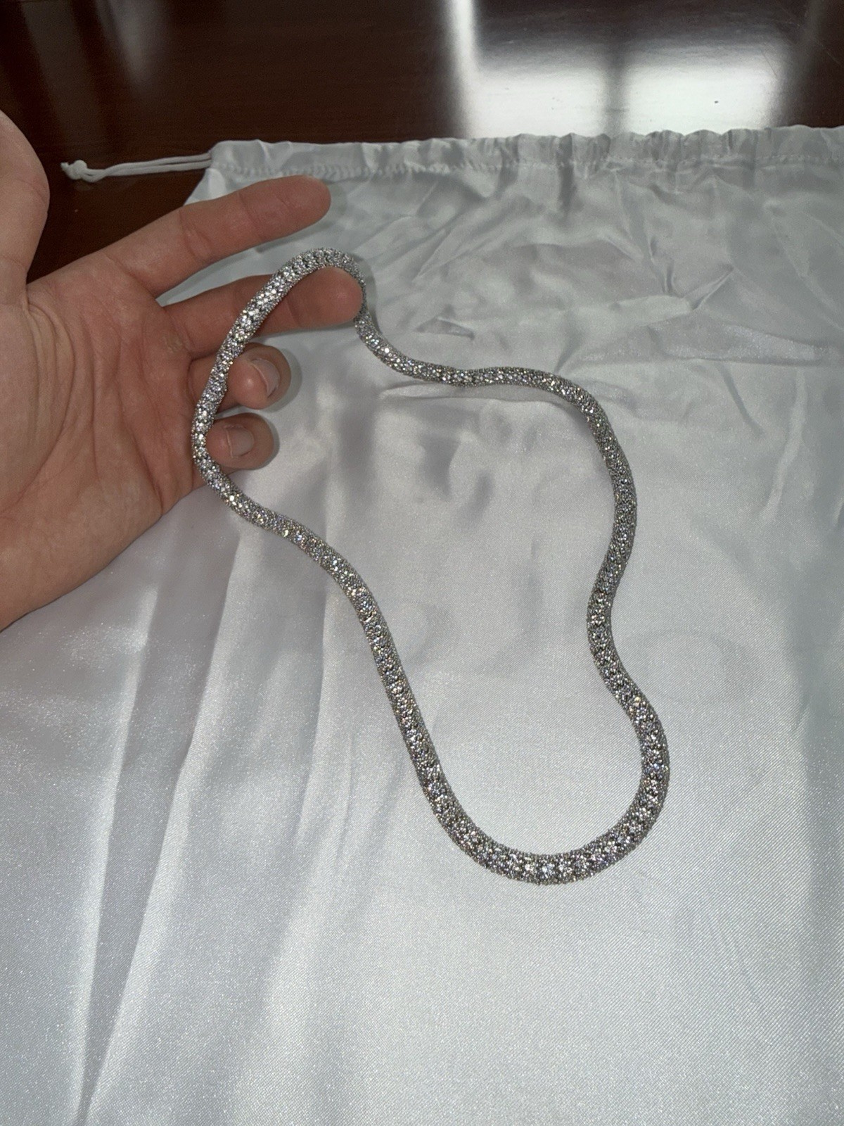 Silver Plated Tennis Chain Necklace Round White/Colorless Crystal Prong Set